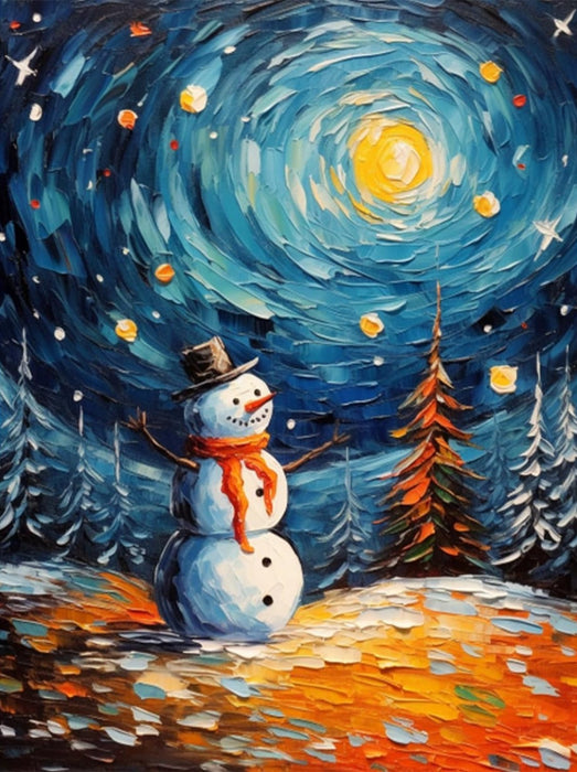 5D Snowman In Starry Night Diamond Art Painting Kits