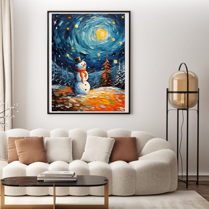 5D Snowman In Starry Night Diamond Art Painting Kits