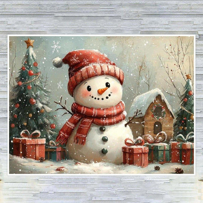 Festive Snowman With Gifts Print Paint By Diamond Kit