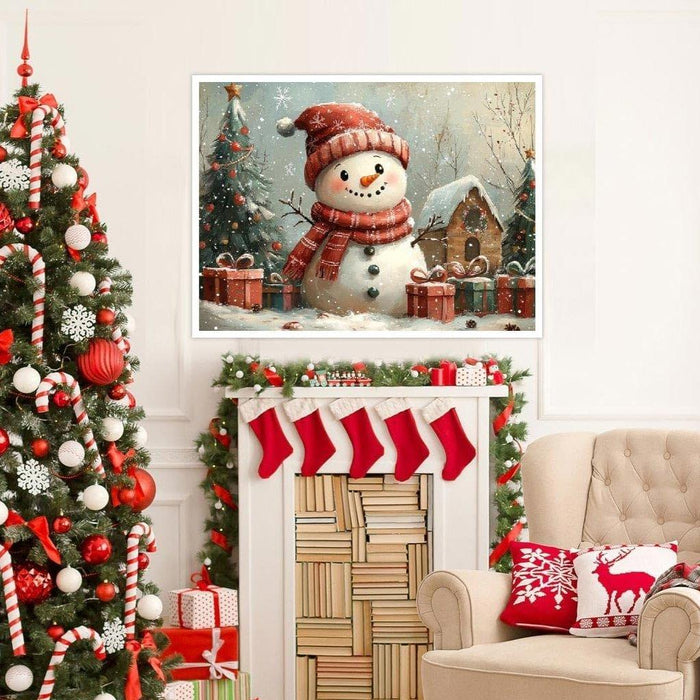 Festive Snowman With Gifts Print Paint By Diamond Kit