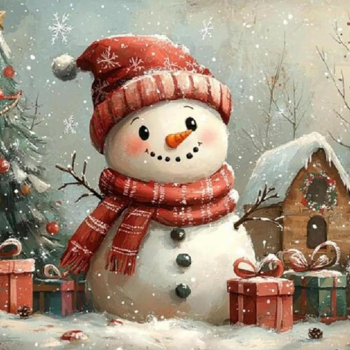 Festive Snowman With Gifts Print Paint By Diamond Kit