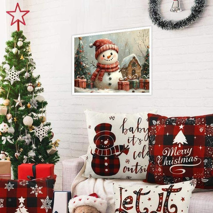 Festive Snowman With Gifts Print Paint By Diamond Kit