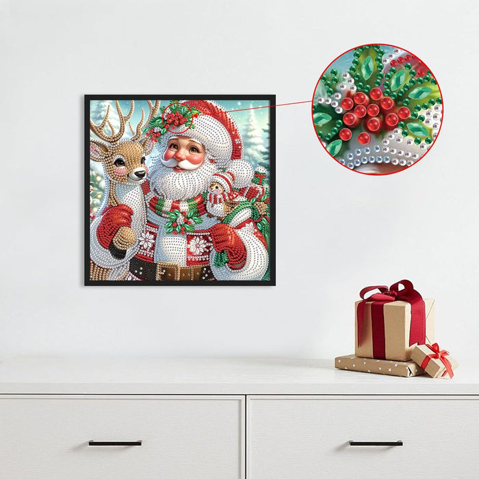 Santa And Reindeer Joy Design Paint By Diamond Kit