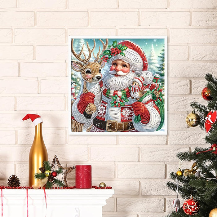 Santa And Reindeer Joy Design Paint By Diamond Kit