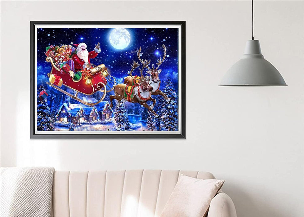 Santa Sleigh Soars Tonight Print Paint By Diamond Kit