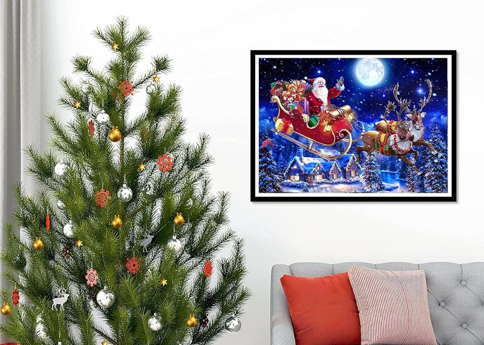 Santa Sleigh Soars Tonight Print Paint By Diamond Kit