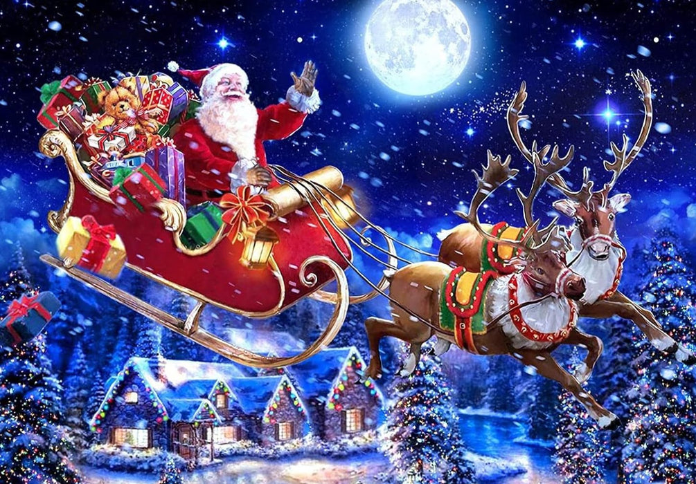 Santa Sleigh Soars Tonight Print Paint By Diamond Kit