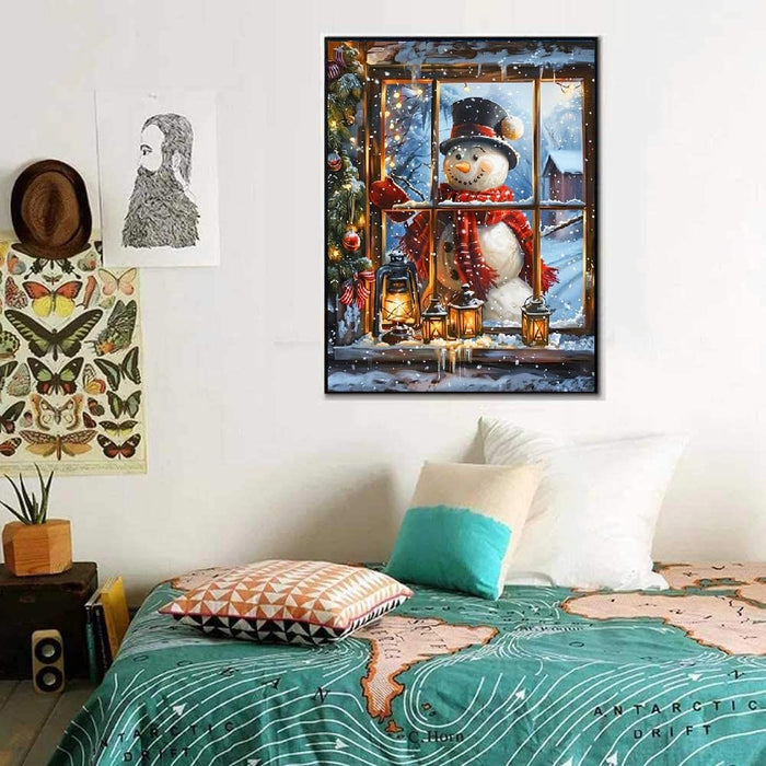 Snowman At The Window Paint By Diamonds Kit