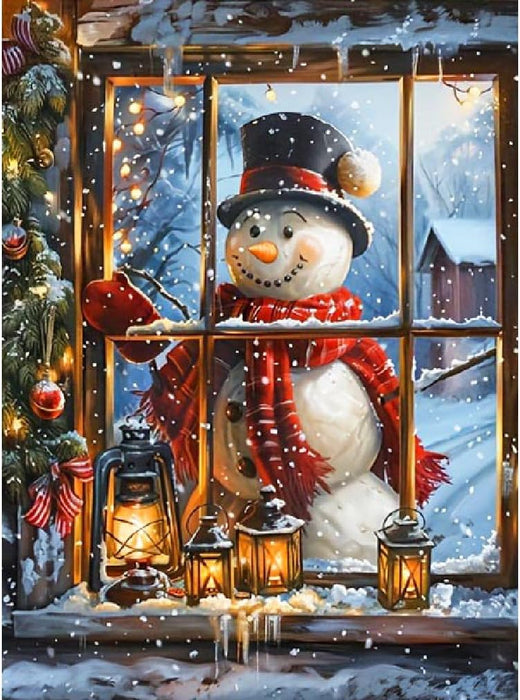 Snowman At The Window Paint By Diamonds Kit