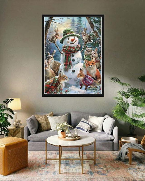 Snowman With Forest Friends Print Paint By Diamond Kit