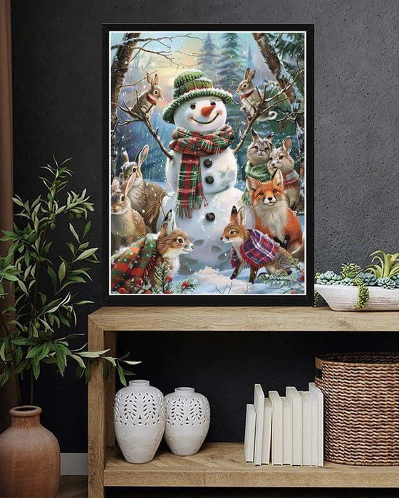 Snowman With Forest Friends Print Paint By Diamond Kit