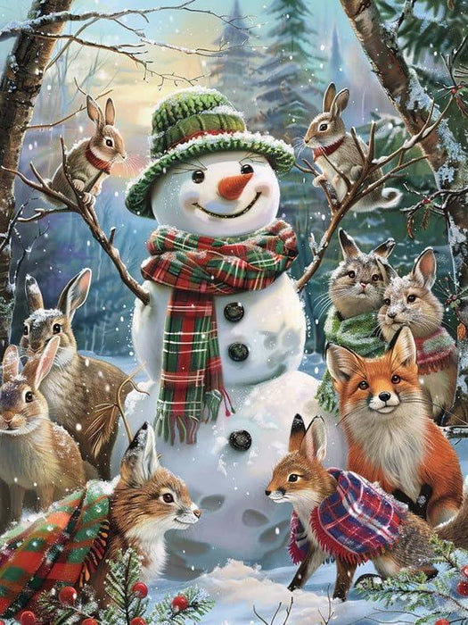 Snowman With Forest Friends Print Paint By Diamond Kit