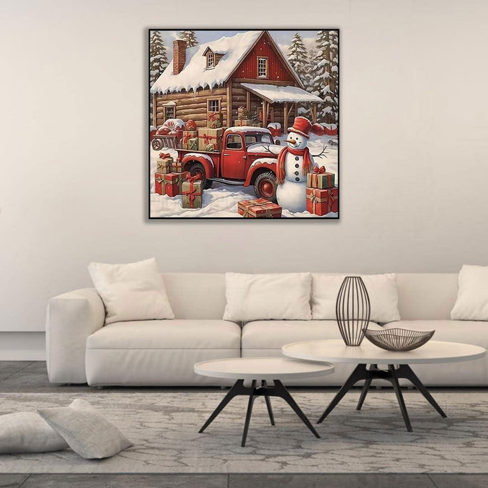 Snowy Christmas Scene With Truck Paint By Diamonds Kit