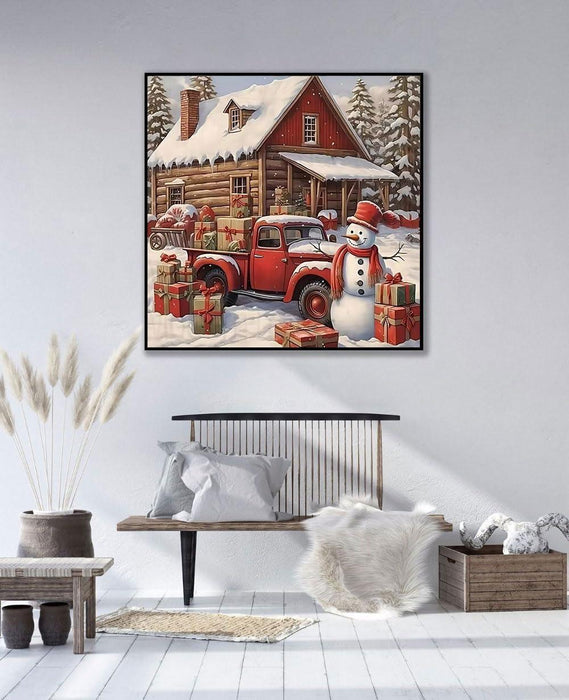 Snowy Christmas Scene With Truck Paint By Diamonds Kit