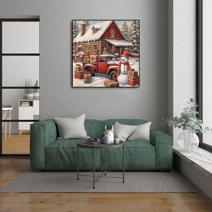 Snowy Christmas Scene With Truck Paint By Diamonds Kit