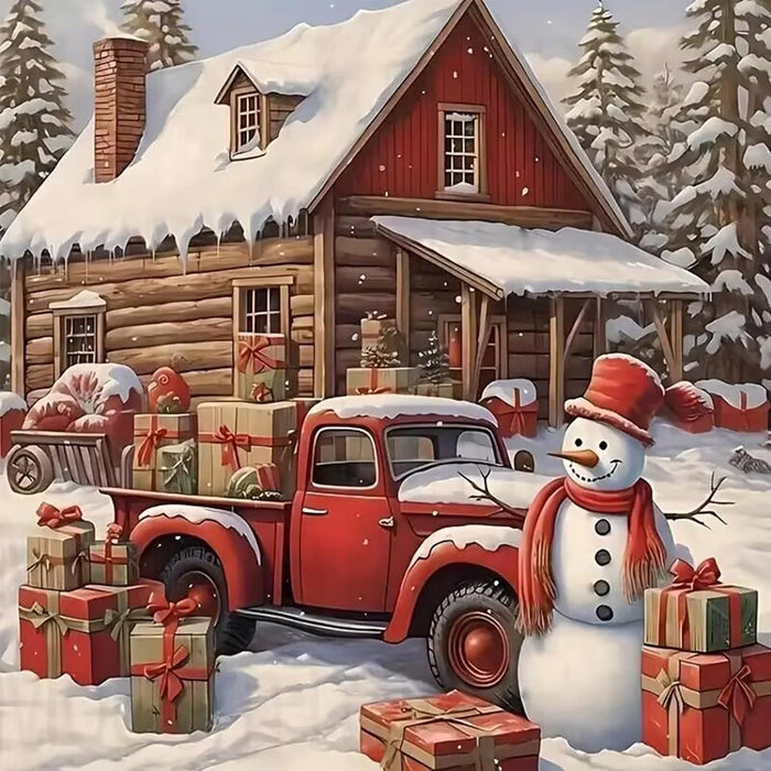 Snowy Christmas Scene With Truck Paint By Diamonds Kit