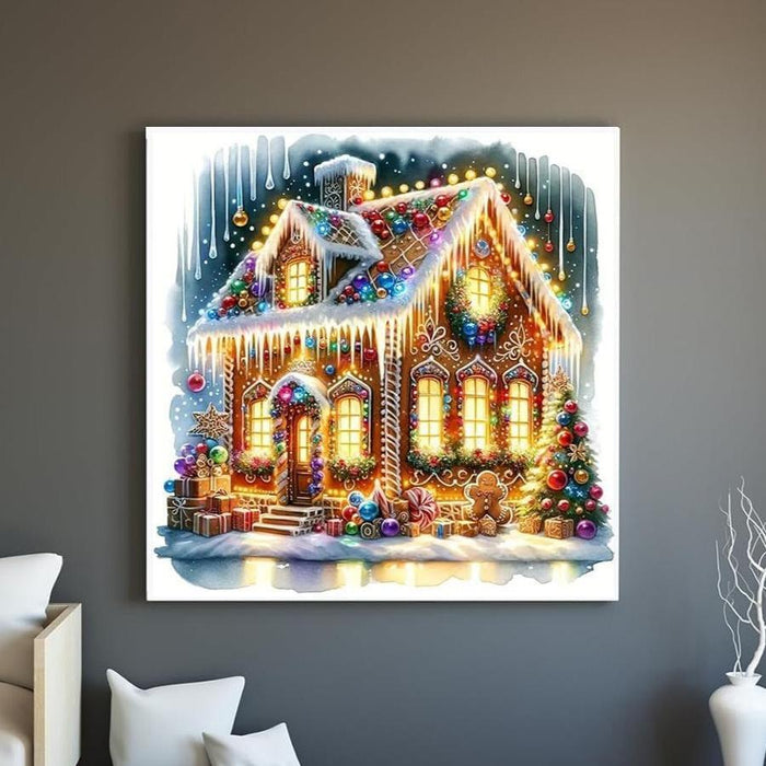 Sparkling Gingerbread House Print Paint By Diamond Kit