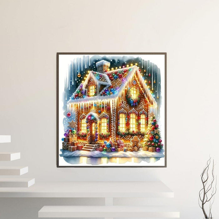 Sparkling Gingerbread House Print Paint By Diamond Kit