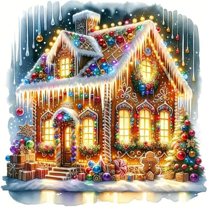 Sparkling Gingerbread House Print Paint By Diamond Kit