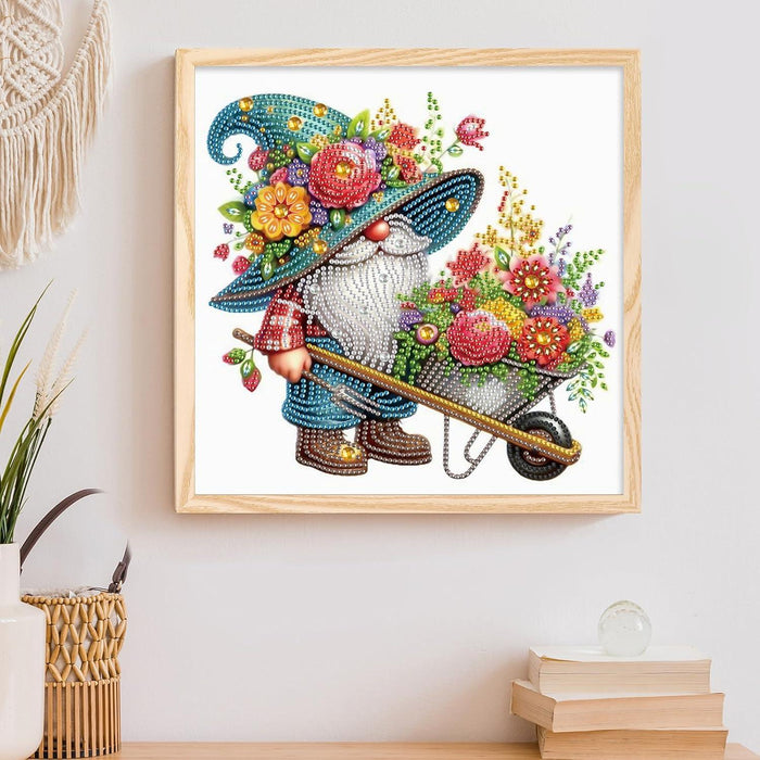 Vibrant Floral Gnome With Wheelbarrow Design Paint By Diamond Kit