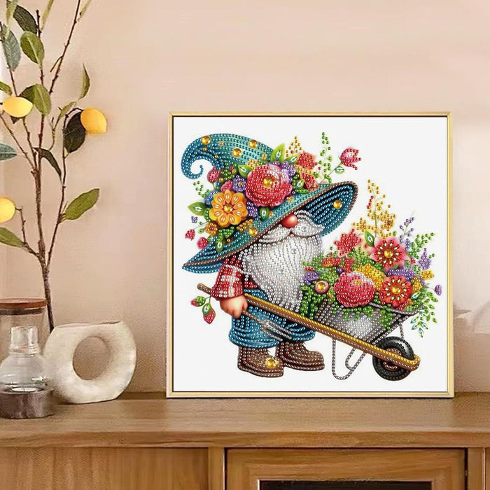 Vibrant Floral Gnome With Wheelbarrow Design Paint By Diamond Kit