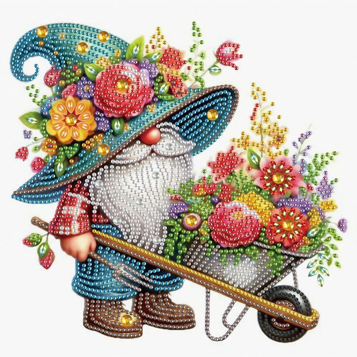 Vibrant Floral Gnome With Wheelbarrow Design Paint By Diamond Kit