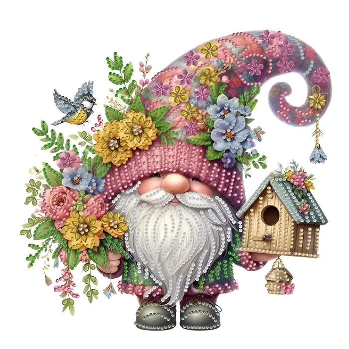 Whimsical Floral Gnome With Birdhouse Design Paint By Diamond Kit