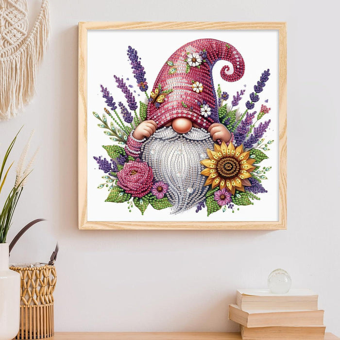 Whimsical Gnome Amid Flower Design Paint By Diamond Kit