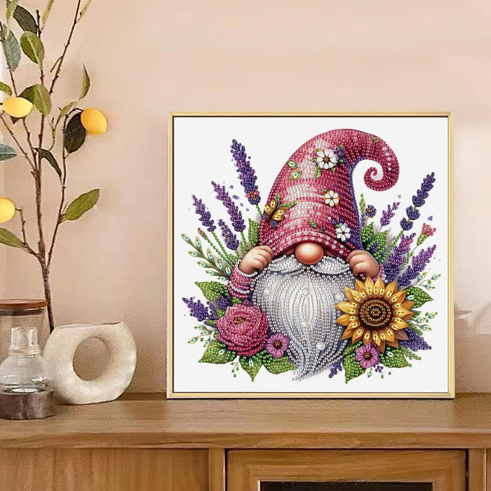 Whimsical Gnome Amid Flower Design Paint By Diamond Kit