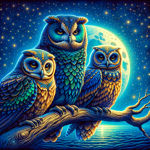 Starry Night Owls 5D DIY Paint By Diamond Kit