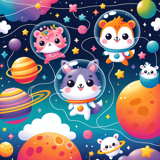 Cuddly Critters In Space Painting By Diamonds Kit