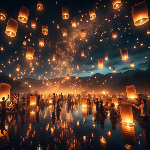 Floating Lantern Festival - Chiang Mai DIY Paint By Diamonds