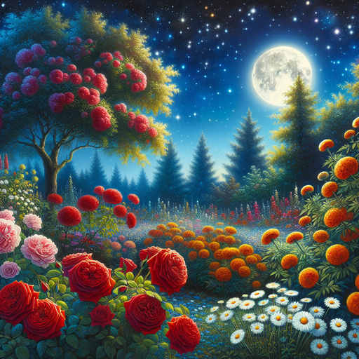 Garden Blooms With Night Sky Paint By Diamonds Kits