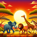 Sunset Safari Animal Parade Painting By Diamonds Kit