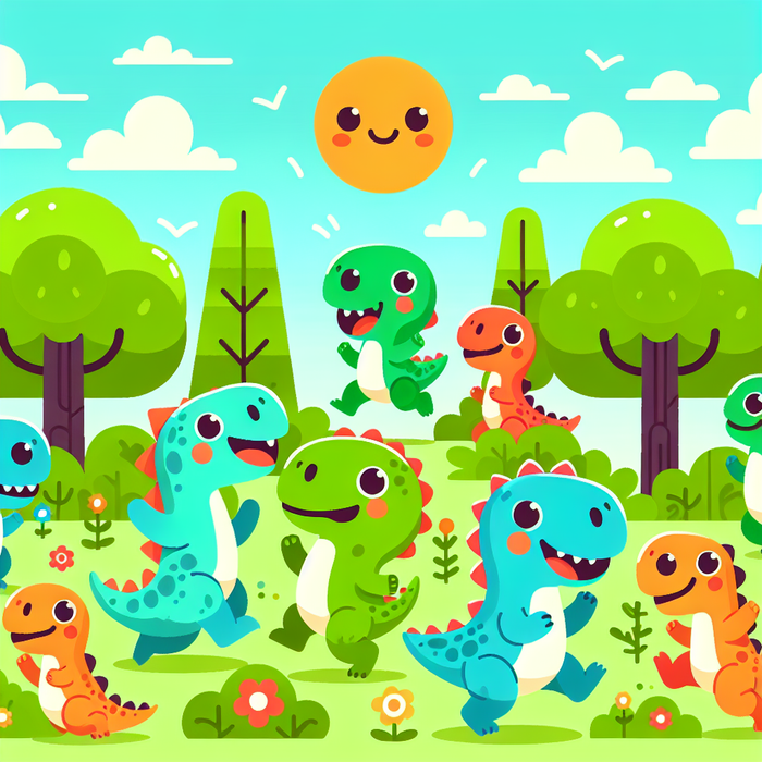 Joyful Dinosaurs In The Park Painting Diamond Kit