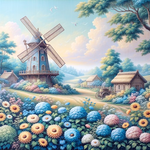 Charming Windmill Landscape Paint By Color