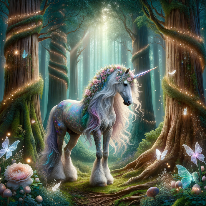 Majestic Unicorn in Enchanted Forest 5D DIY Paint By Diamond Kit