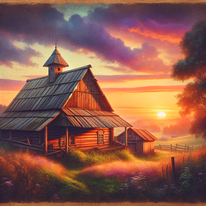 Rustic Barn At Sunset Painting By Diamonds Kit