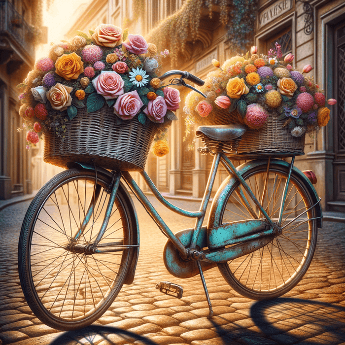 Vintage Floral Bicycle 5D DIY Paint By Diamond Kit