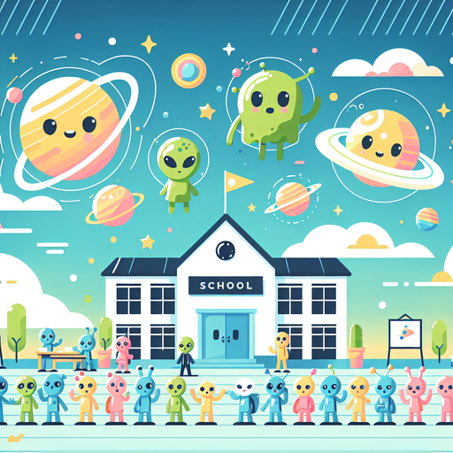 Friendly Aliens' Space School Paint By Diamonds Art