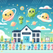 Friendly Aliens' Space School Paint By Diamonds Art