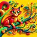 Red Feline Fantasy Diamonded Painting Kits