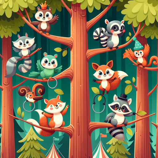 Treetop Animal Circus Painting By Diamonds Kit