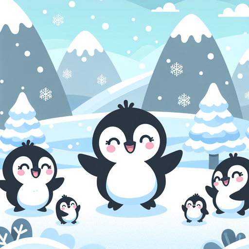 Playful Penguins In Snow Diamond Painting