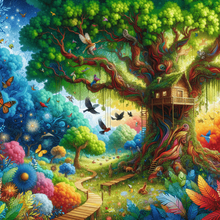 Whimsical Treehouse Adventure Painting By Diamonds Kit