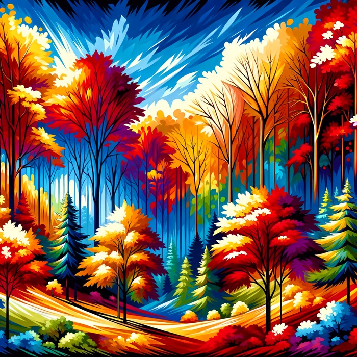 Vibrant Autumn Forest Painting By Diamonds Kit