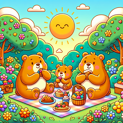 Cuddly Bear Family Picnic Painting Diamond Kit