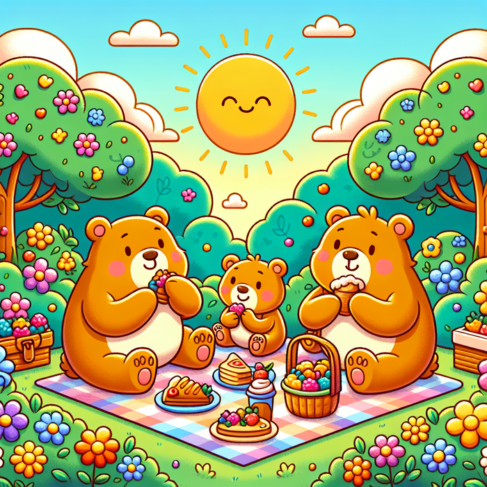 Cuddly Bear Family Picnic Painting Diamond Kit