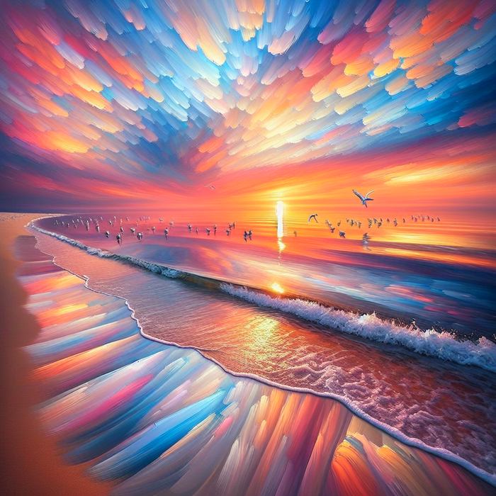 Serene Beach Sunrise Painting By Diamonds Kit