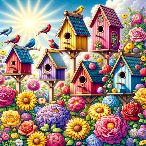 Charming Birdhouses In Bloom Paint By Diamonds Art